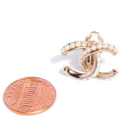 Chanel CC Pearl Clip On Earrings Light Gold 2 of 6