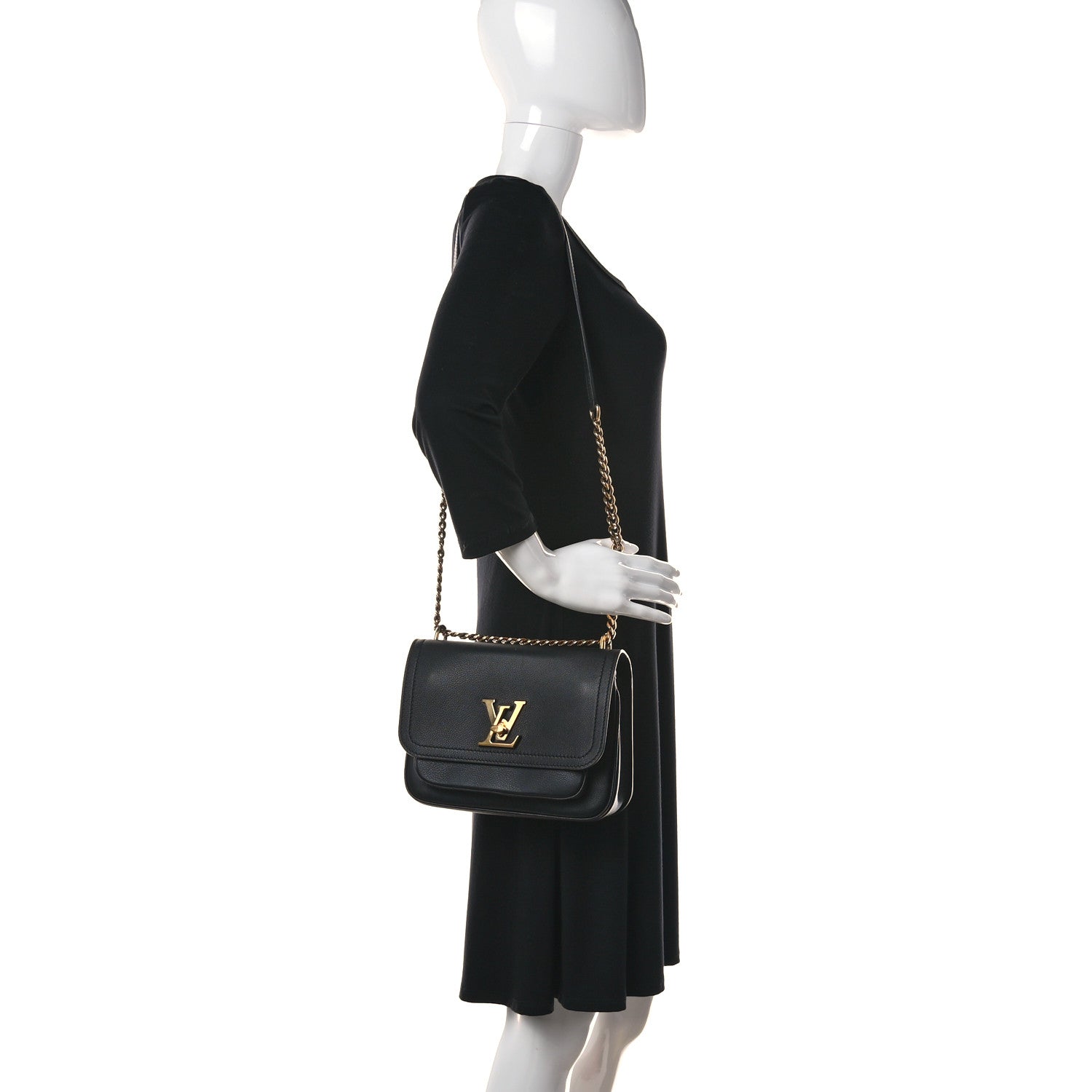 Louis Vuitton Grained Calfskin Lockme Chain Bag PM Black 2 of 9