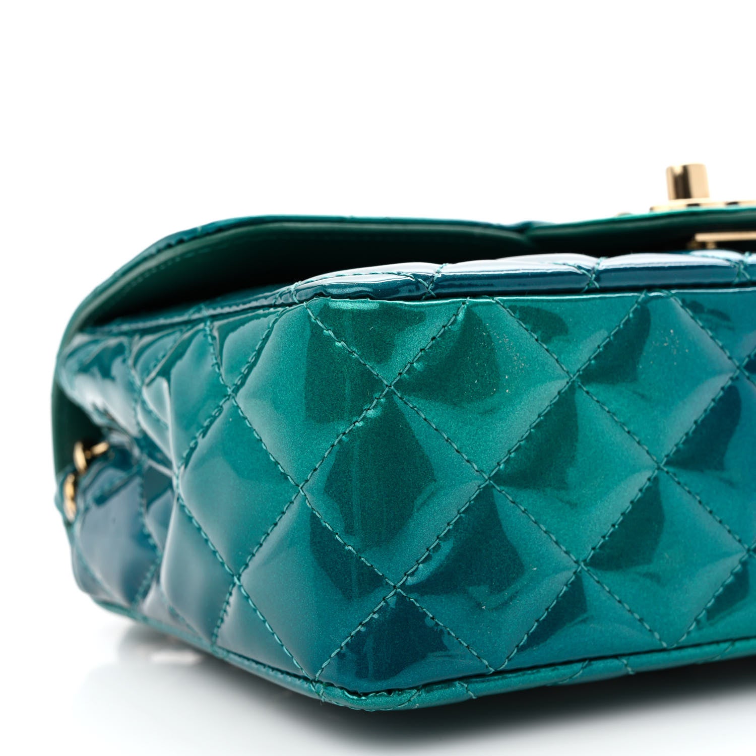 Chanel Shaded Patent Calfskin Quilted Mini Rectangular Flap Green Blue 9 of 11