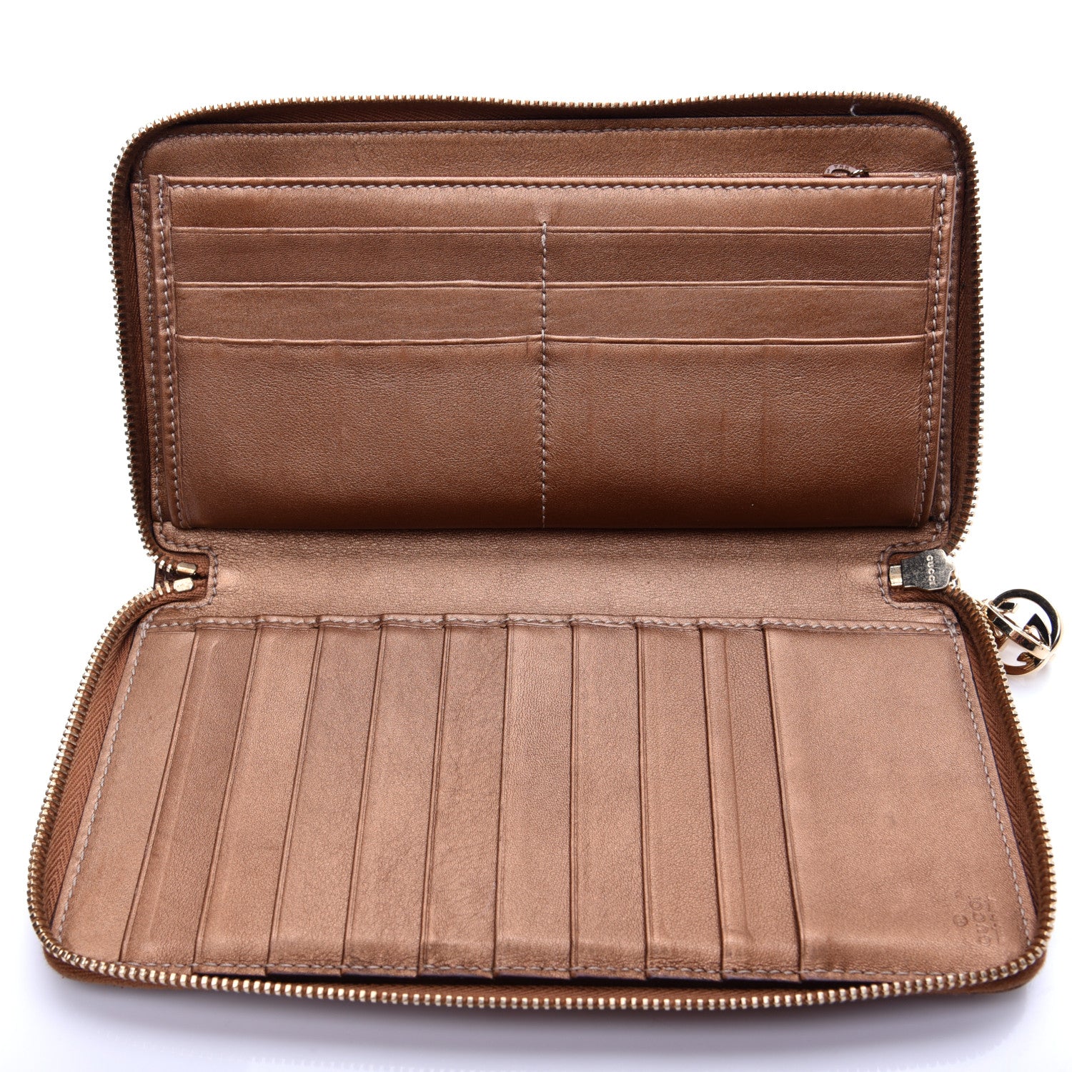 Gucci Metallic Guccissima Twins Zip Around Organizer Wallet Bronze 9 of 14