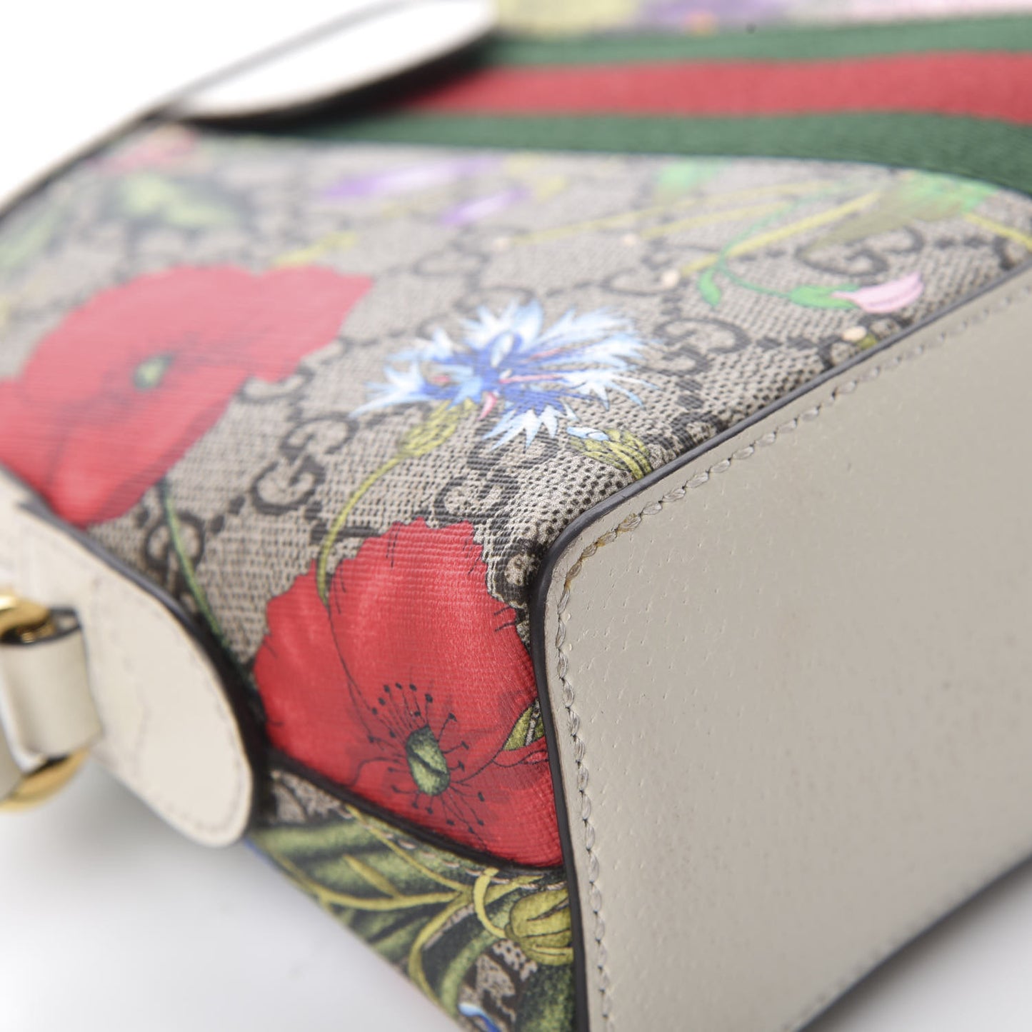 GG Supreme Monogram Flora Web GG Small Ophidia Dome Shoulder Bag White