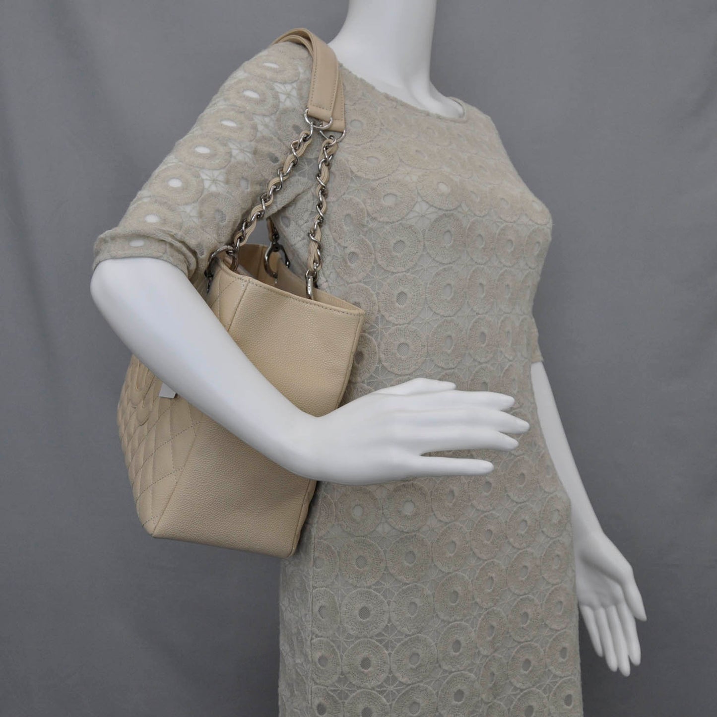 Caviar Quilted Grand Shopping Tote GST Beige