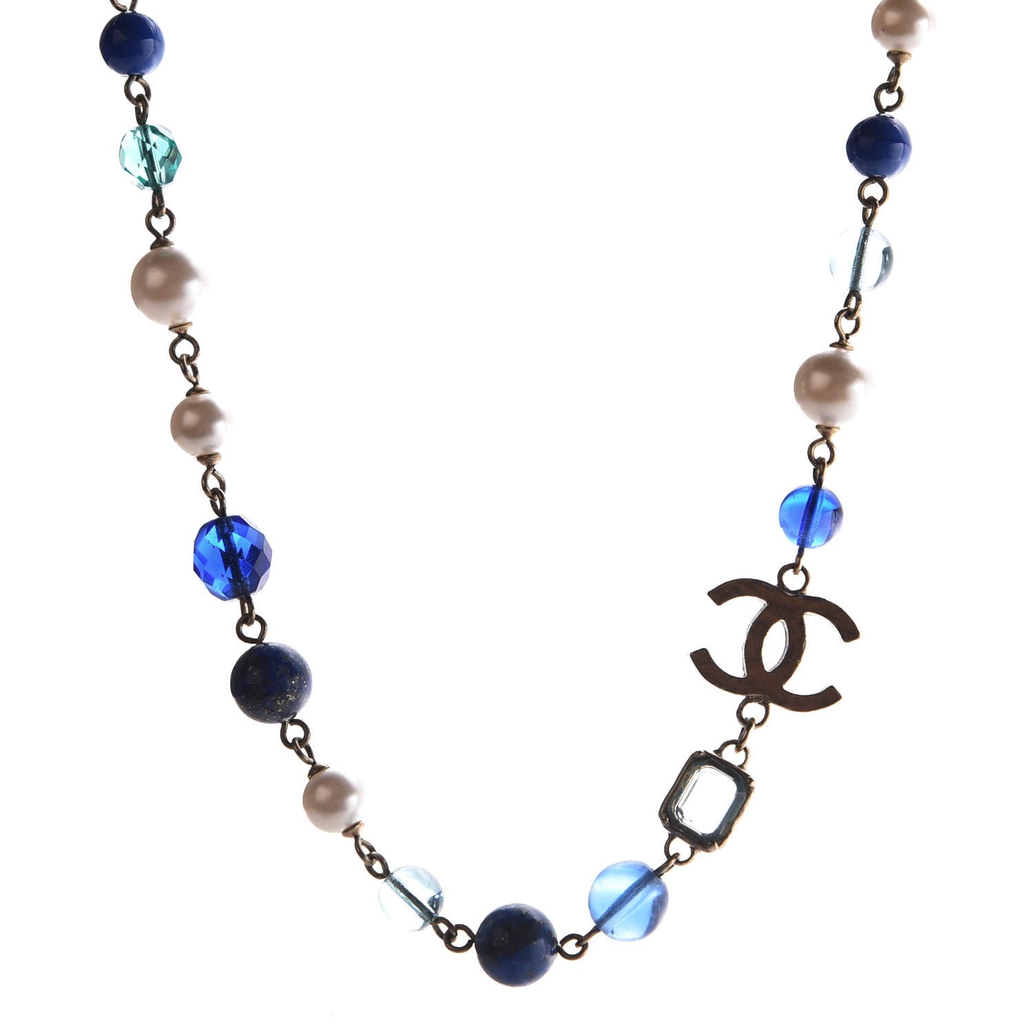 Chanel Ruthenium Pearl Beaded CC Short Necklace Silver Blue 1 of 4