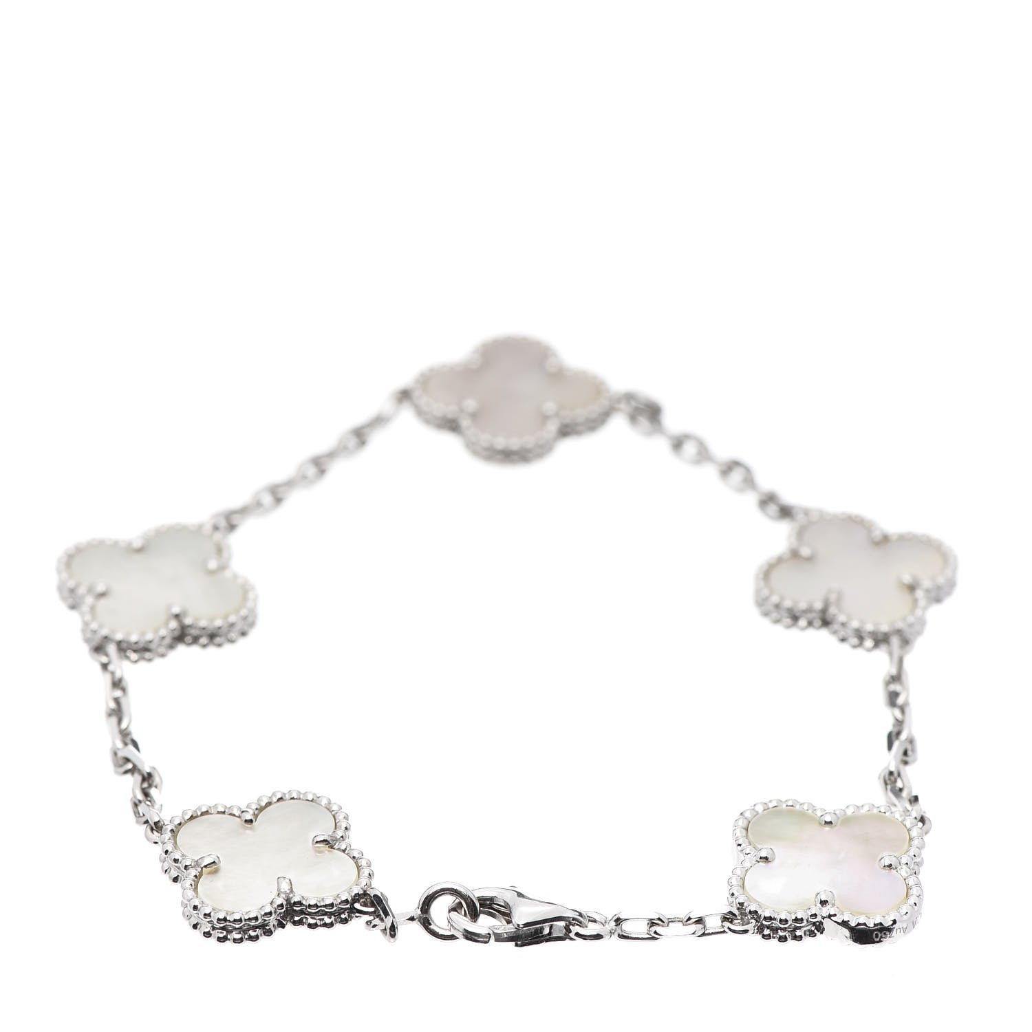 Van Cleef & Arpels 18K White Gold Mother of Pearl 5 Motifs Vintage Alhambra Bracelet 3 of 6