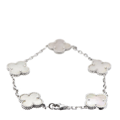 Van Cleef & Arpels 18K White Gold Mother of Pearl 5 Motifs Vintage Alhambra Bracelet 3 of 6