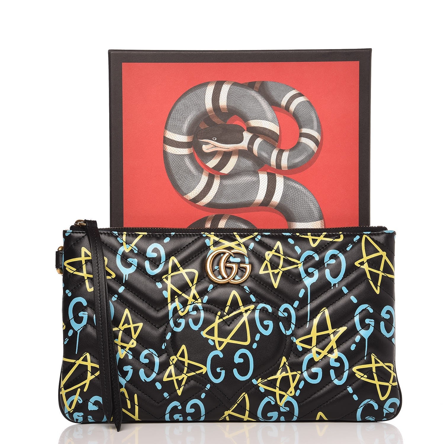 Gucci Calfskin Matelasse GucciGhost GG Marmont Clutch Black New Acquamarine 10 of 10
