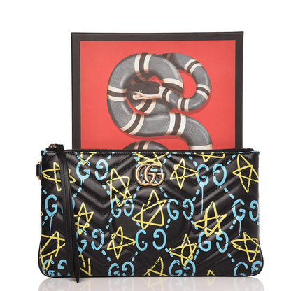 Gucci Calfskin Matelasse GucciGhost GG Marmont Clutch Black New Acquamarine 10 of 10