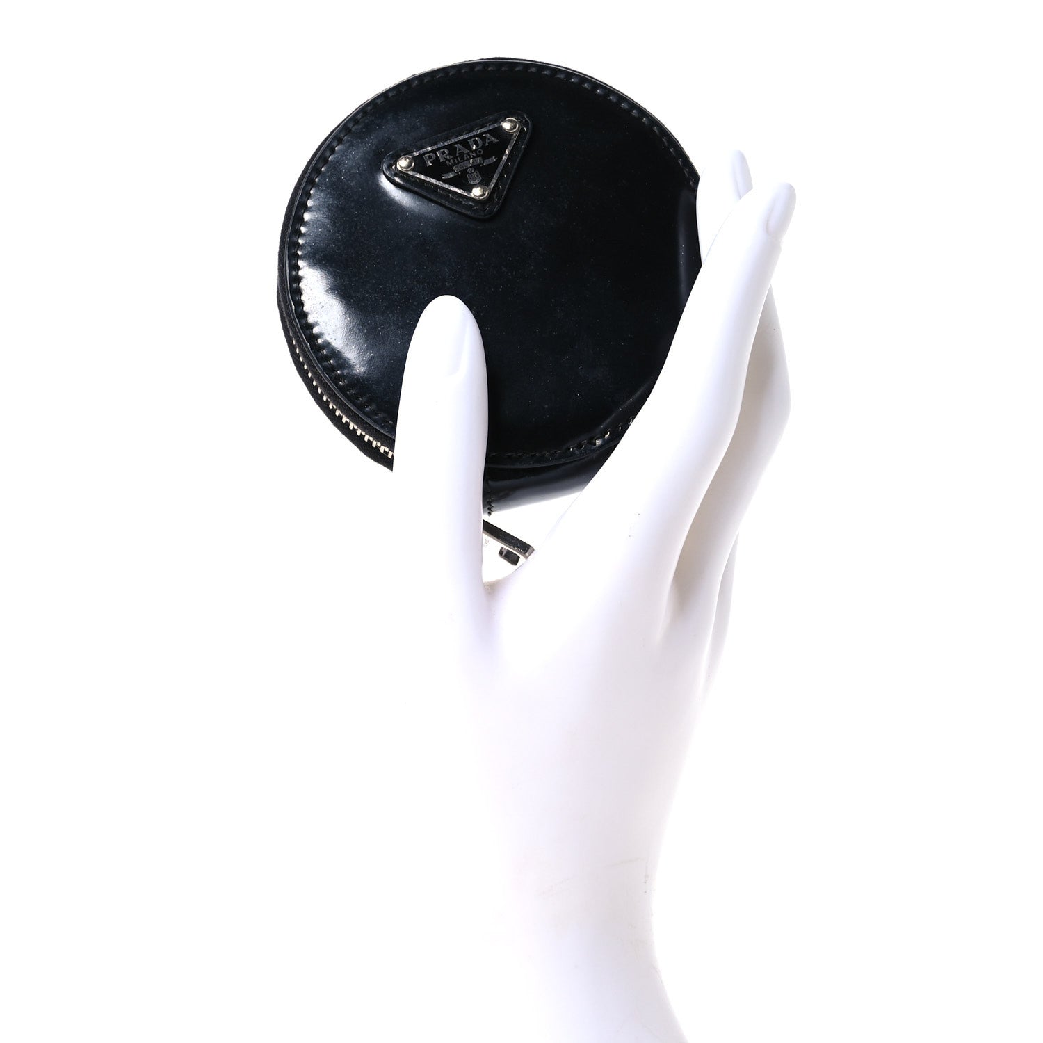 Prada Spazzolato Round Coin Pouch Bag Charm Black 2 of 7