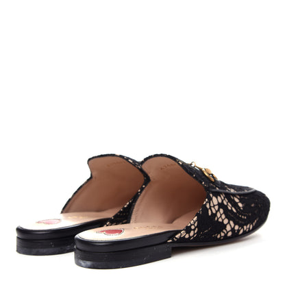Gucci Lace Malaga Kid Womens Princetown Slippers 35.5 Black Skin Rose 4 of 10