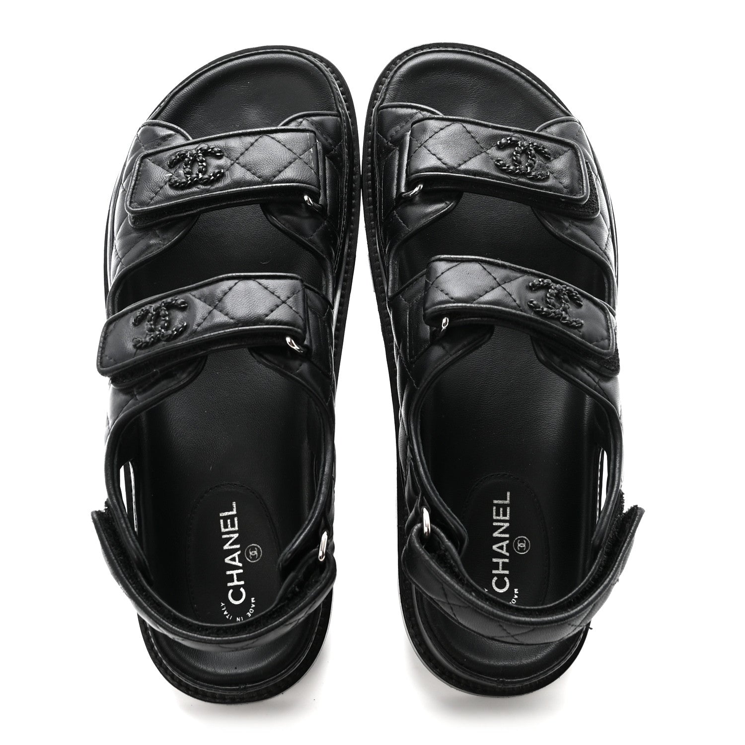 Chanel Lambskin Velcro Dad Sandals 38.5 Black 2 of 10