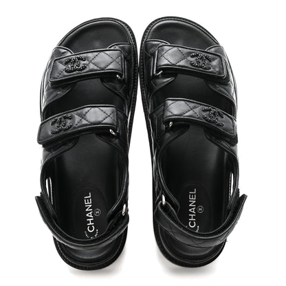 Chanel Lambskin Velcro Dad Sandals 38.5 Black 2 of 10
