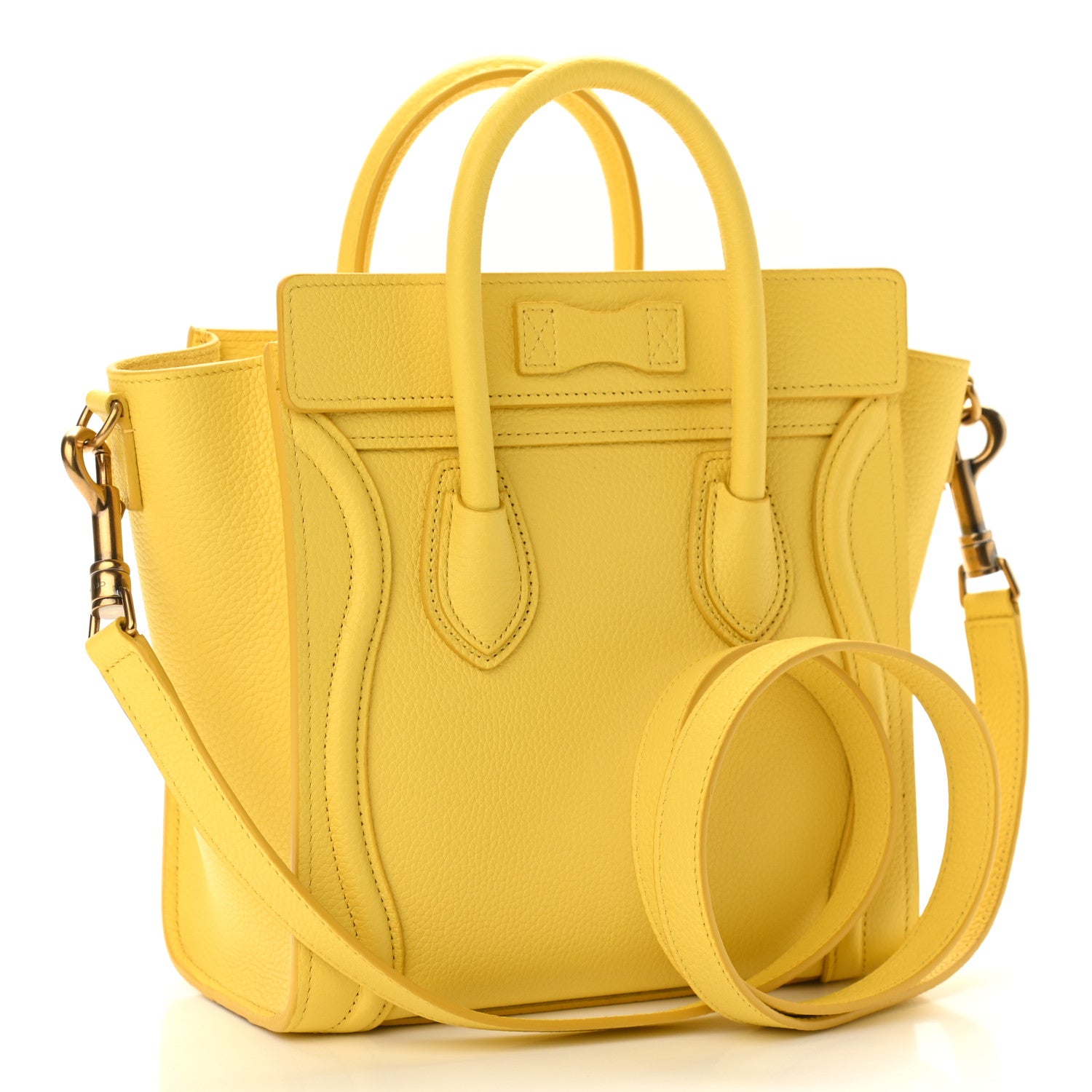 Celine Drummed Calfskin Nano Luggage Citron 3 of 10