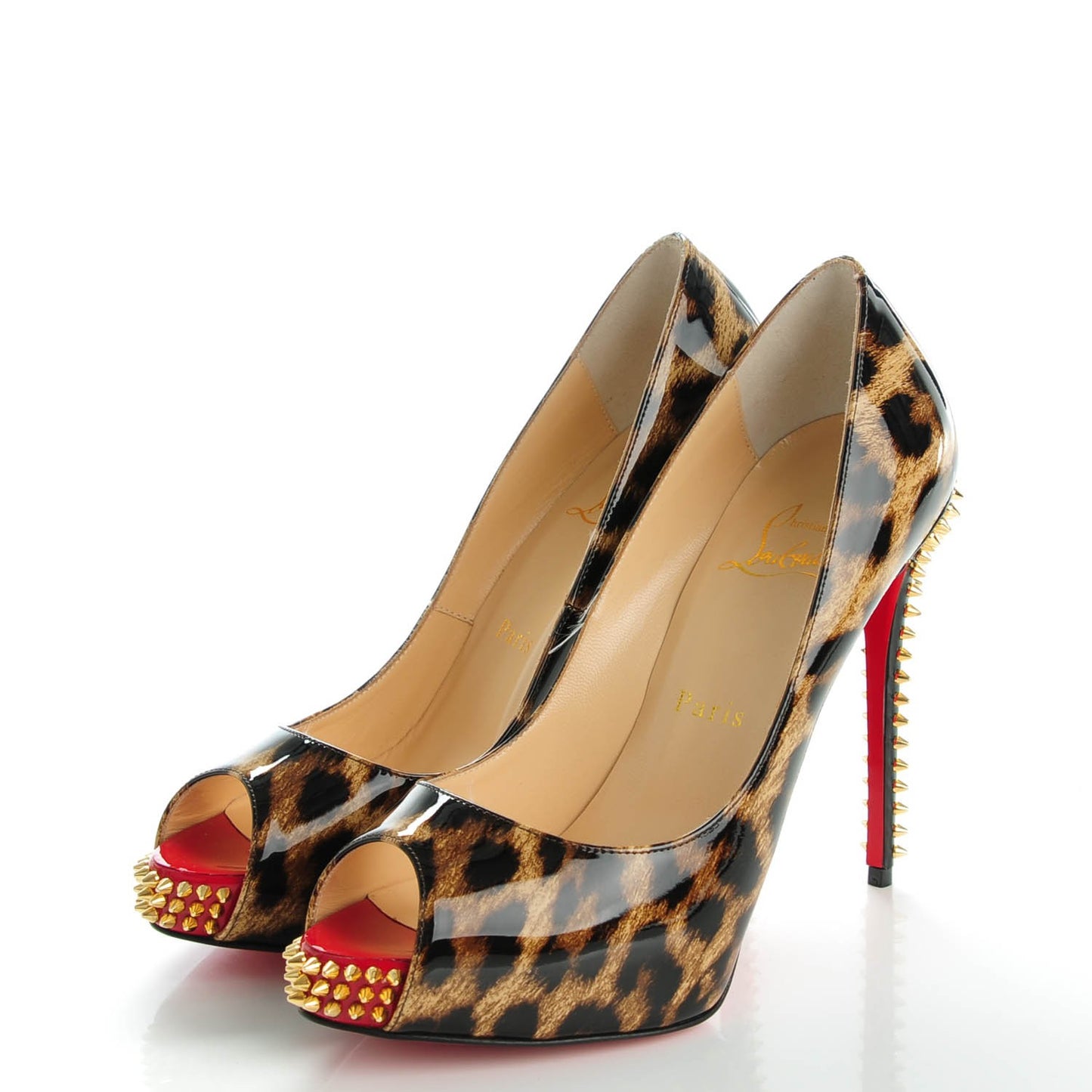 Patent Leopard New Very Prive Spikes 120 Pumps 36.5 Brown
