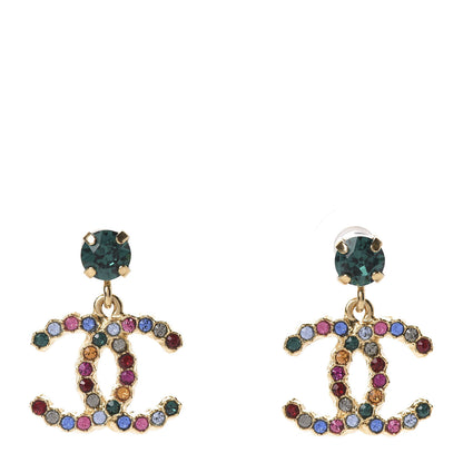 Chanel Crystal Over The Rainbow CC Drop Earrings Gold Multicolor 1 of 5