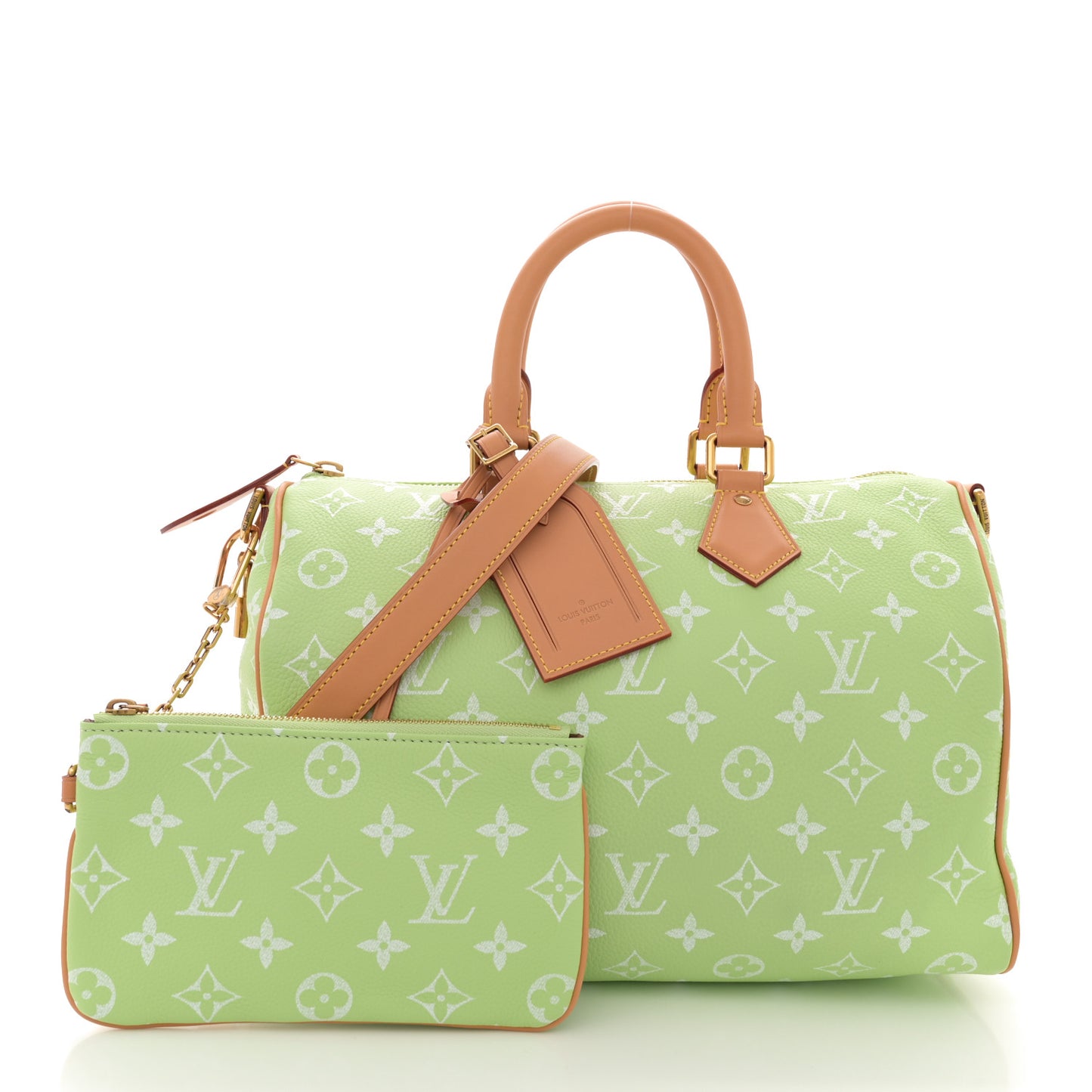 Calfskin Monogram Speedy P9 Bandouliere 30 Frozen Lime Vert Clair