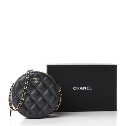 Chanel Iridescent Caviar Quilted Round Clutch With Chain Black 11 of 11
