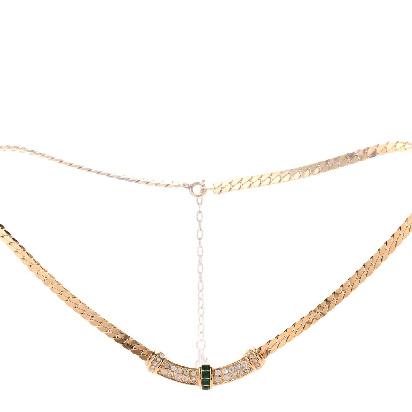 Crystal Chain Necklace Gold Green