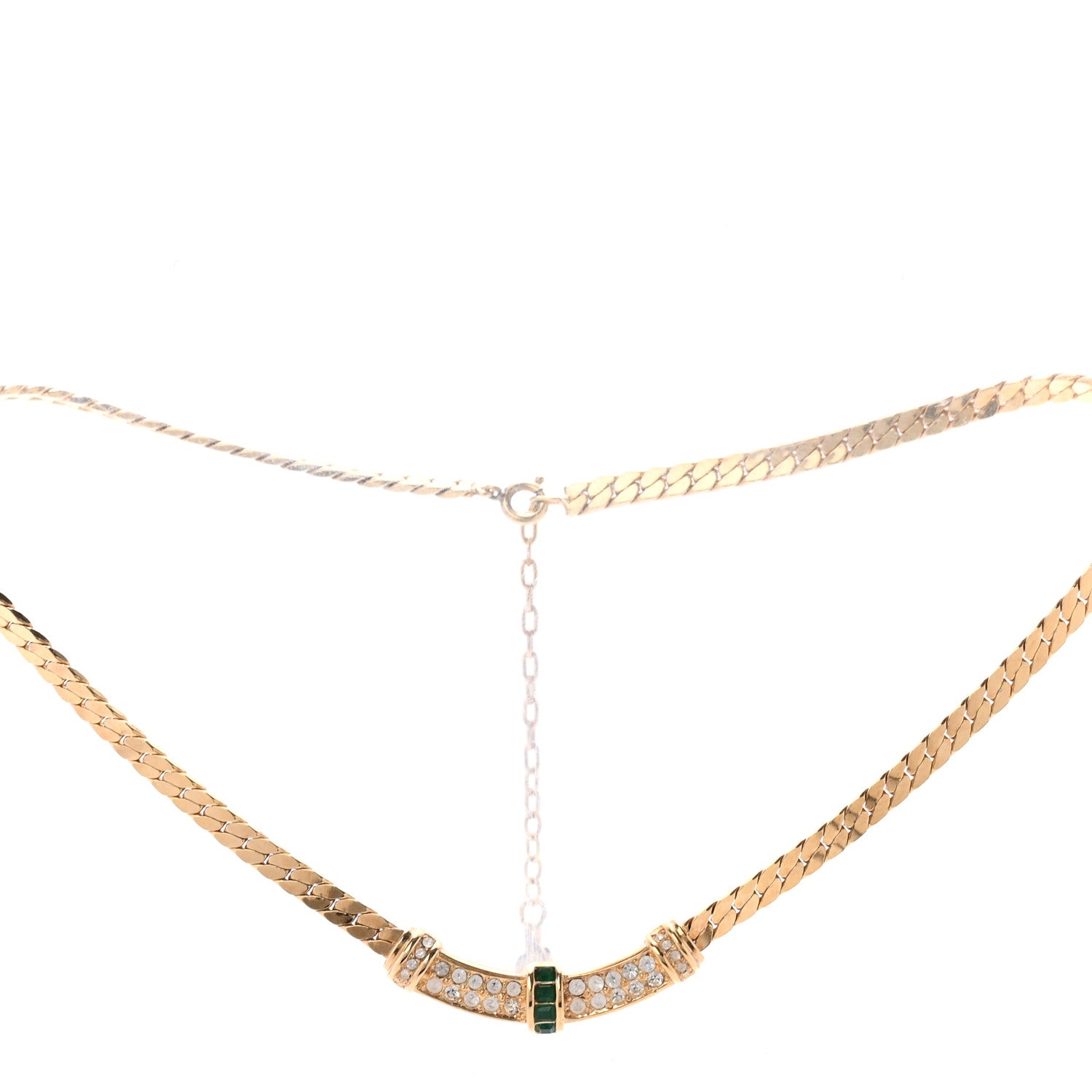 Christian Dior Crystal Chain Necklace Gold Green 1 of 5