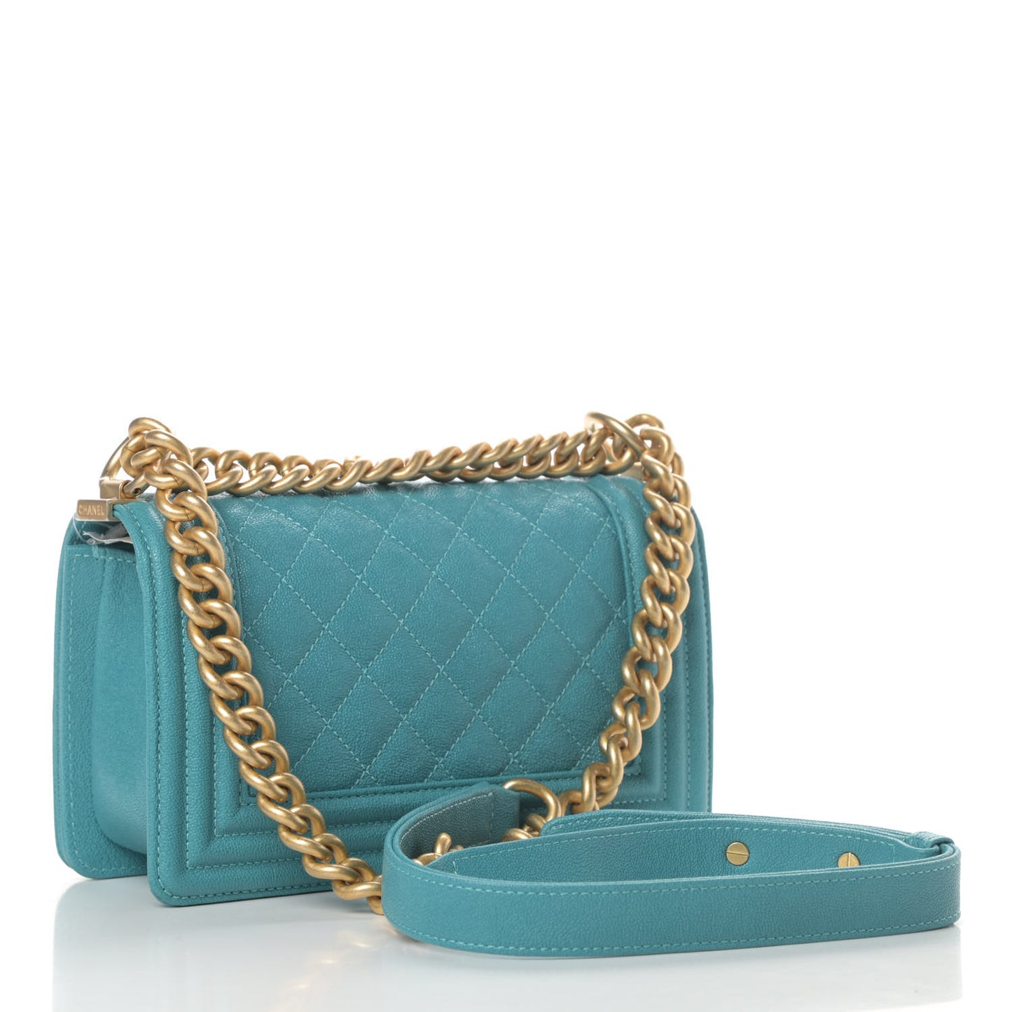 Caviar Quilted Small Boy Flap Turquoise
