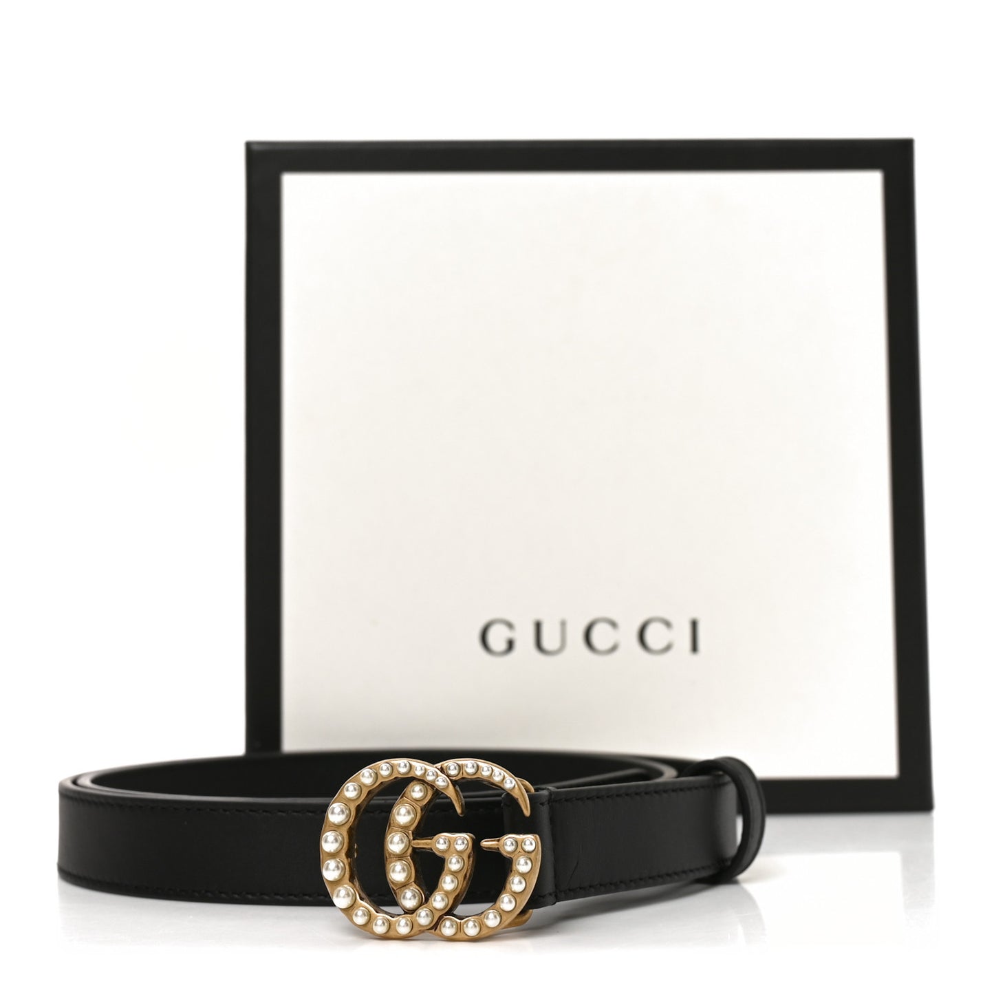 Moon Calfskin Pearl Double G 20mm Belt 85 34 Black Cream
