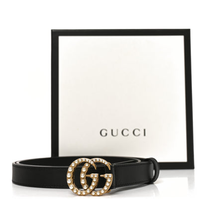 Gucci Moon Calfskin Pearl Double G 20mm Belt 85 34 Black Cream 5 of 5