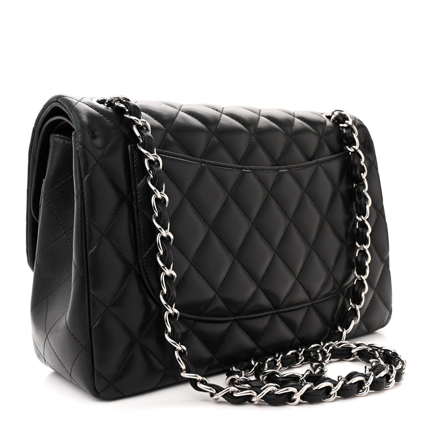 Lambskin Quilted Jumbo Double Flap Black