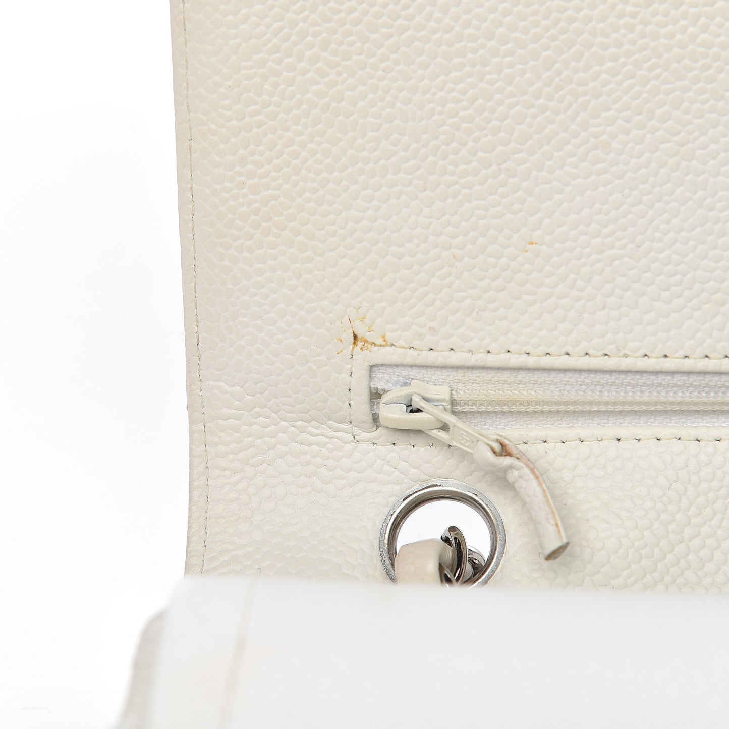 Caviar Quilted Medium Double Flap White