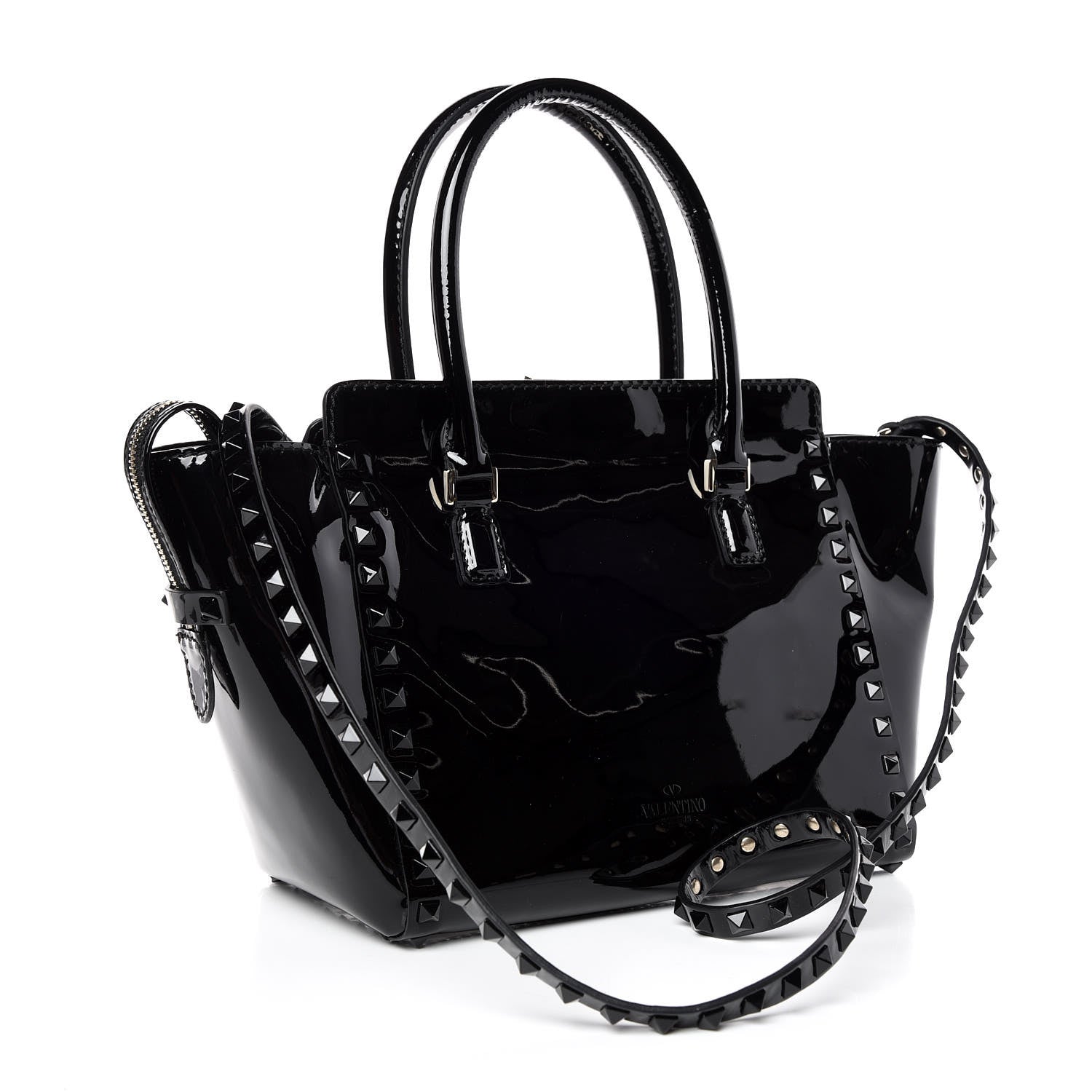 Valentino Garavani Patent Monochrome Small Rockstud Double Handle Tote Black 3 of 8