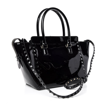 Valentino Garavani Patent Monochrome Small Rockstud Double Handle Tote Black 3 of 8