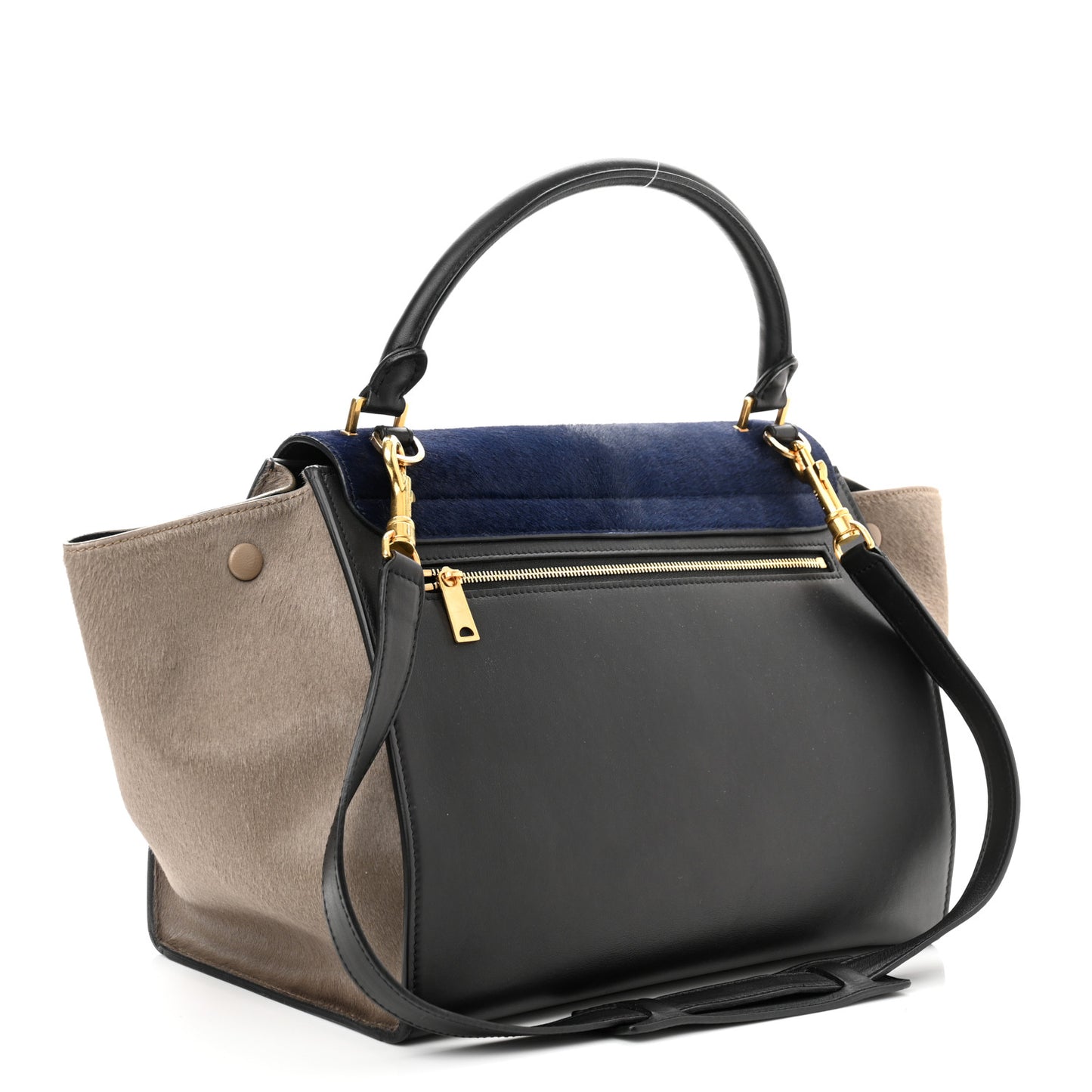 Pony Hair Smooth Calfskin Tri-Color Medium Trapeze Blue Taupe Black