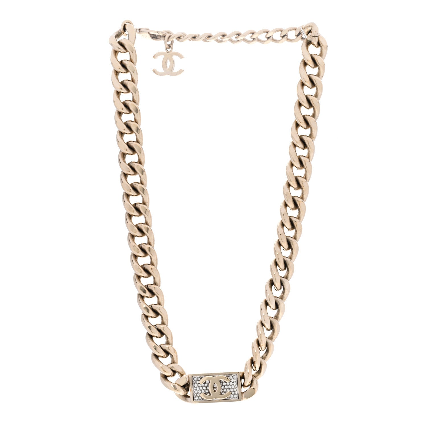 Chanel Crystal Chain Link CC Choker Necklace Gold 3 of 6