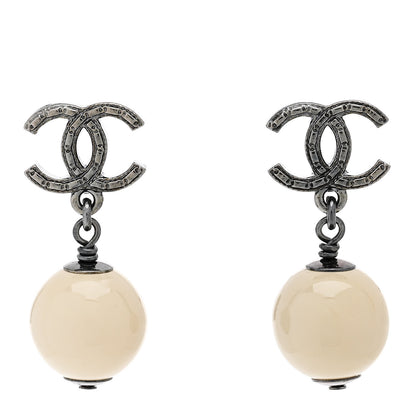 Chanel Bead CC Drop Earrings Ruthenium White 1 of 5