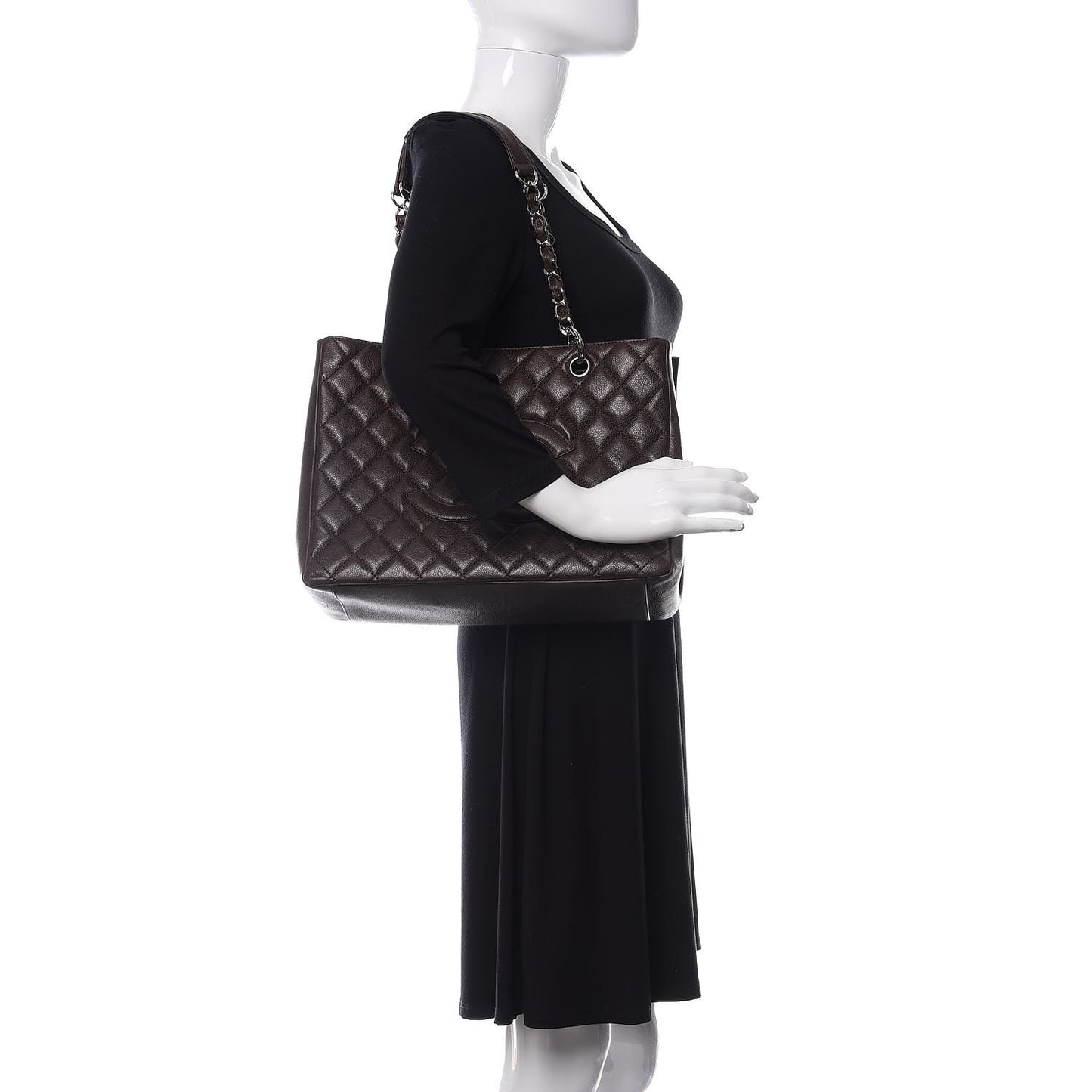 Caviar Quilted Grand Shopping Tote GST Dark Brown