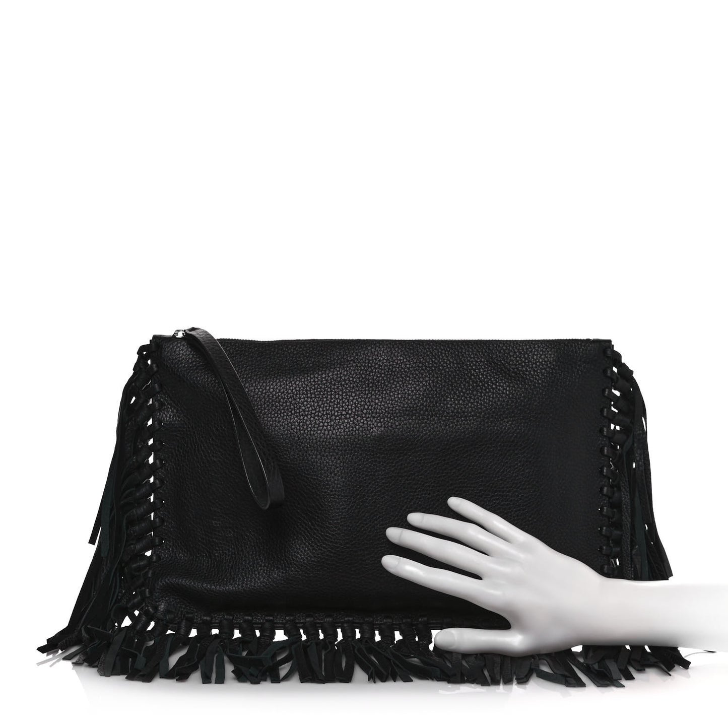 Calfskin Rockee Fringe Clutch Black