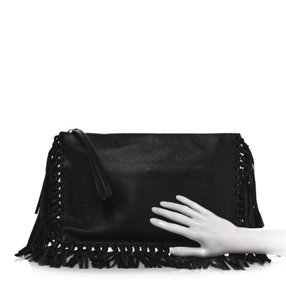 Valentino Garavani Calfskin Rockee Fringe Clutch Black 2 of 13