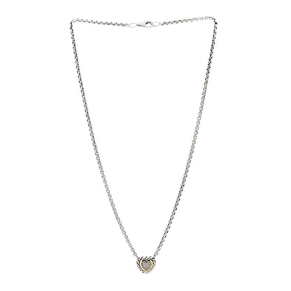 David Yurman Sterling Silver 18K Yellow Gold Diamond Pave Cable Heart Pendant Necklace 2 of 3