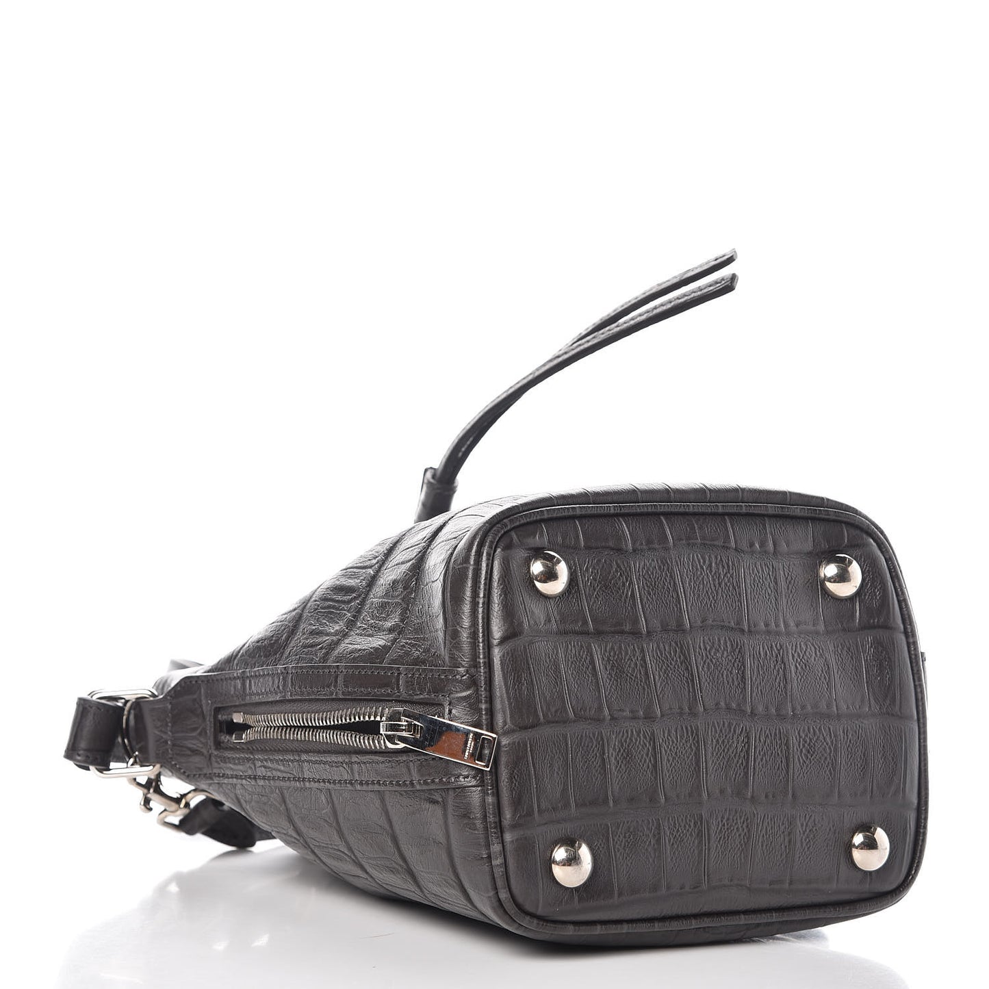 Calfskin Crocodile Embossed Small Emmanuelle Bucket Bag Coal
