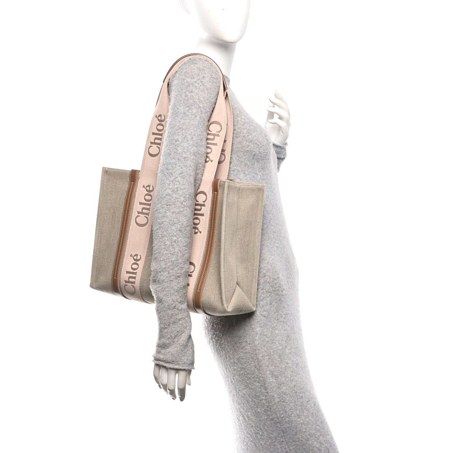 Linen Calfskin Medium Woody Ribbon Tote Blushy Beige