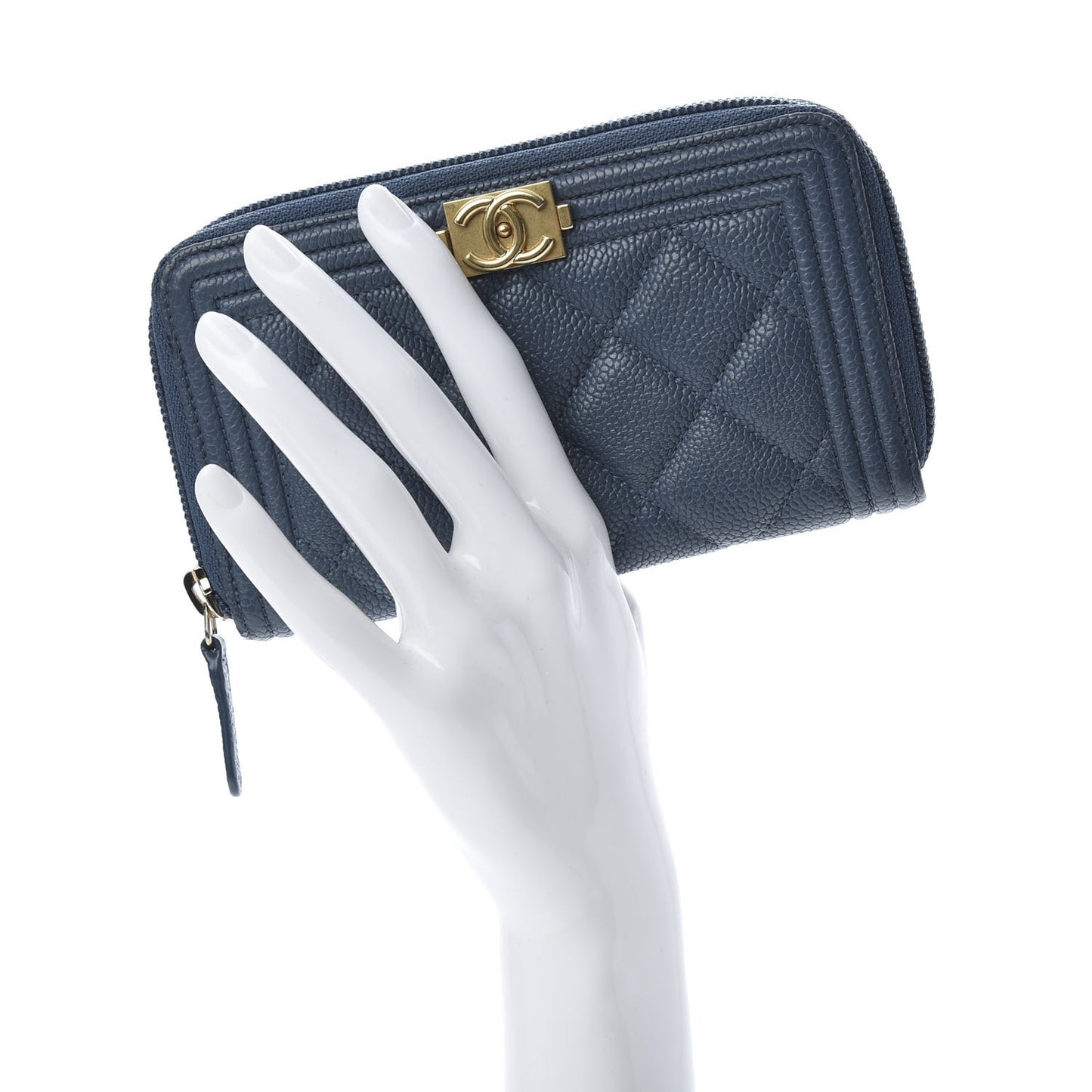 Caviar Quilted Boy Small Zip Around Wallet Blue