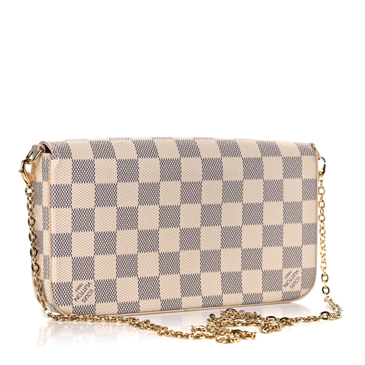 Damier Azur Pochette Felicie Chain Wallet Rose Ballerine