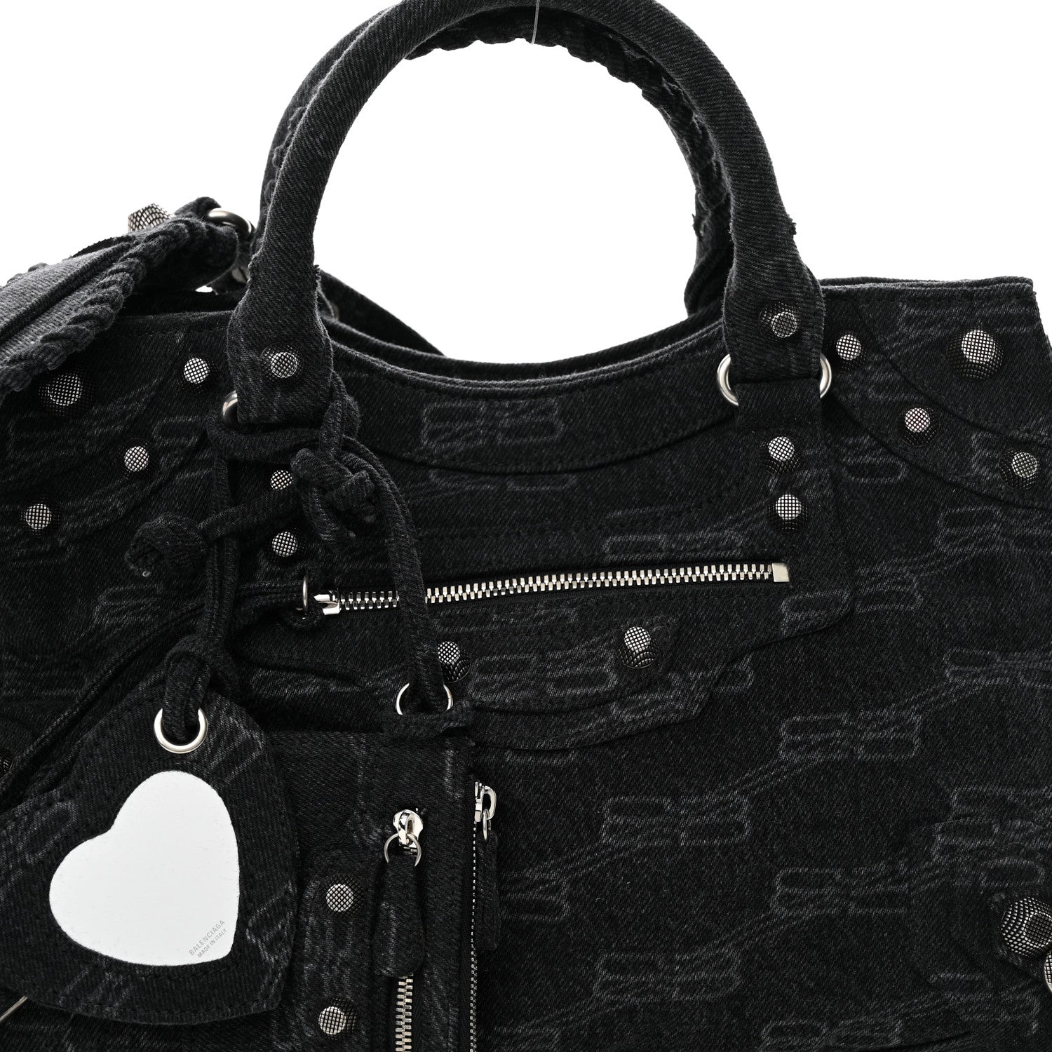 Balenciaga Washed Denim BB Monogram Neo Cagole City Handbag Black 8 of 11