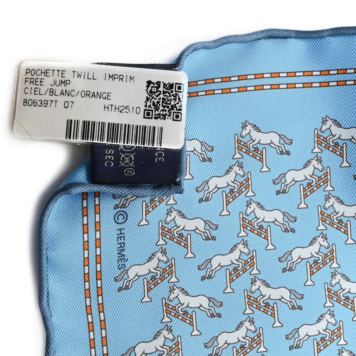 Silk Twill Imprime Free Jump Scarf 45 Ciel White Orange