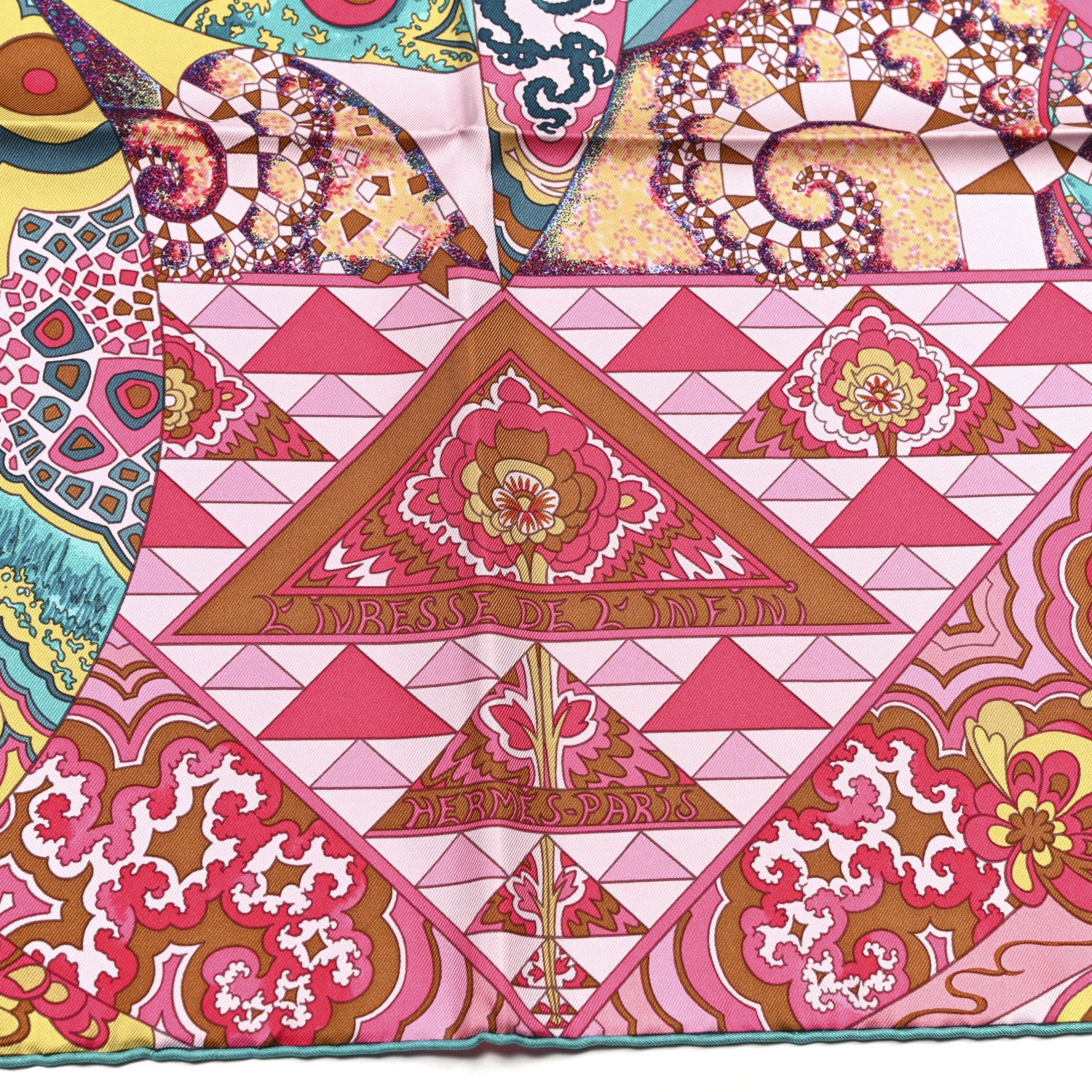 Hermes Silk L’ivresse de L’infini Scarf 90 Malabar Turquoise Miel 3 of 5