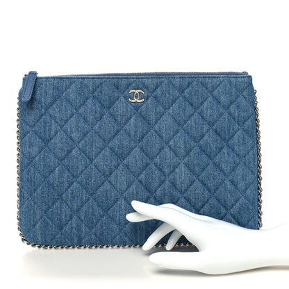 Chanel Denim Chain Around Quilted Medium Cosmetic Case Blue 2 of 10