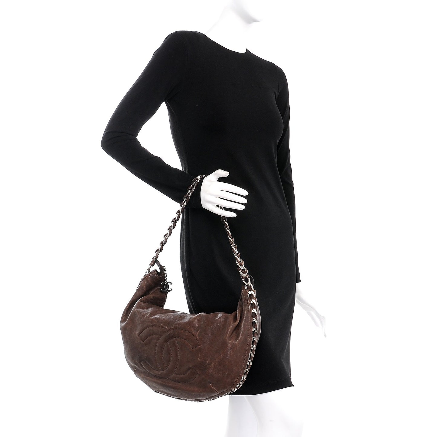 Calfskin Modern Chain Hobo Brown