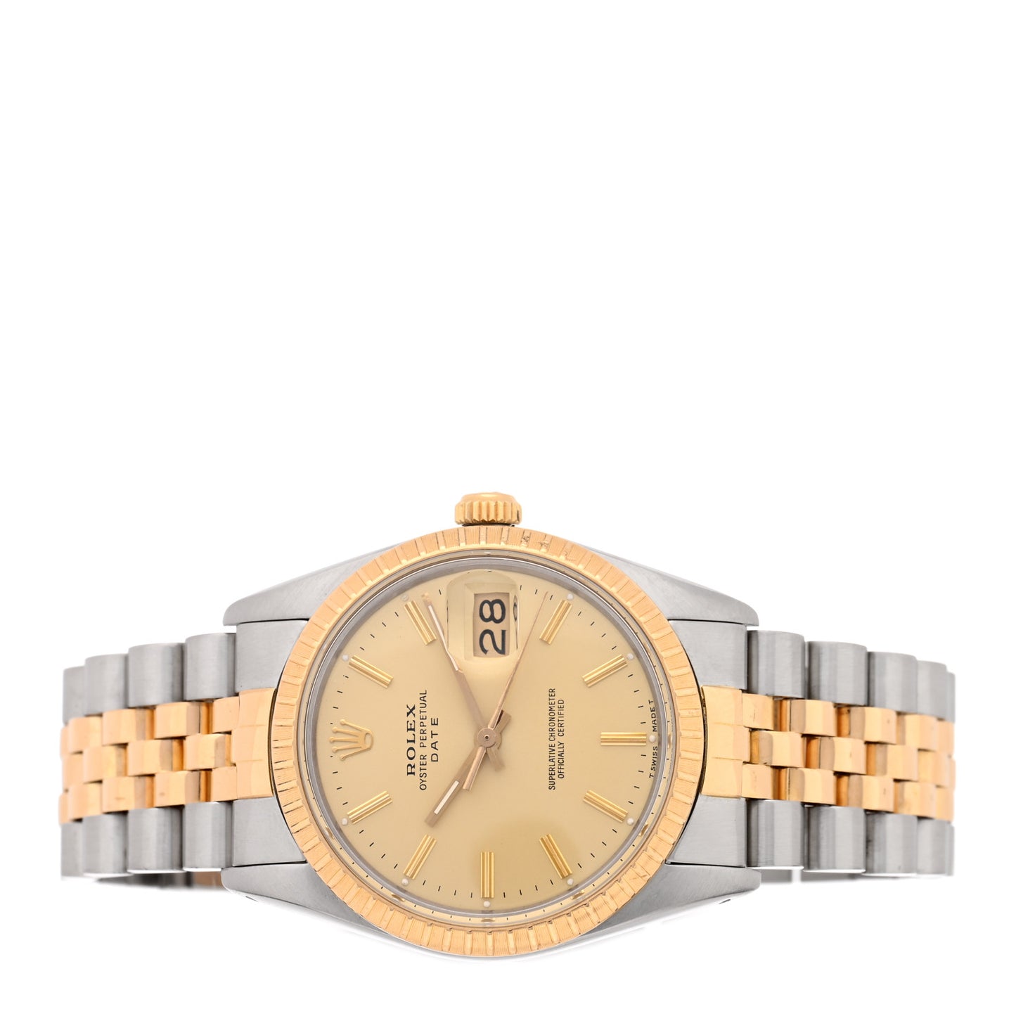 Stainless Steel 18K Yellow Gold 34mm Oyster Perpetual Date Watch Champagne 15053
