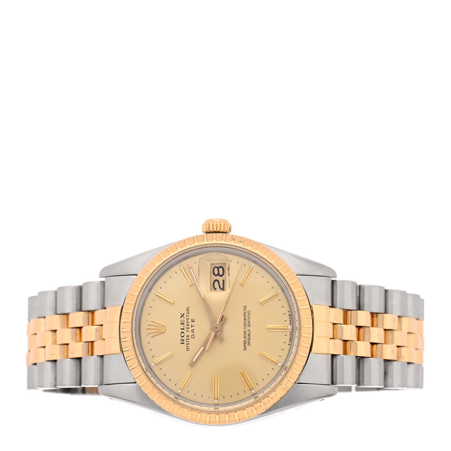 Rolex Stainless Steel 18K Yellow Gold 34mm Oyster Perpetual Date Watch Champagne 15053 2 of 4