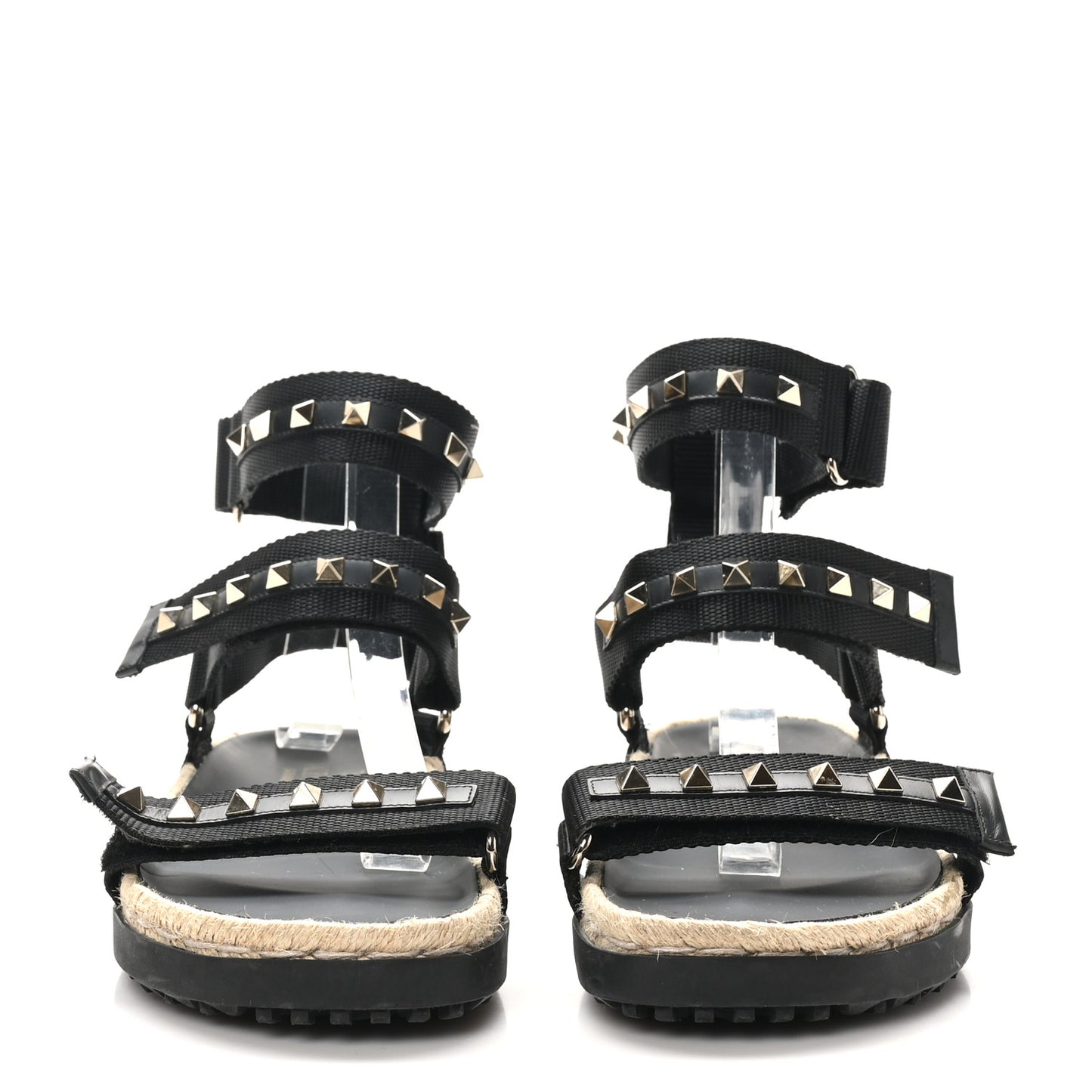 Nylon Rockstud Velcro Espadrille Sandals 39 Black