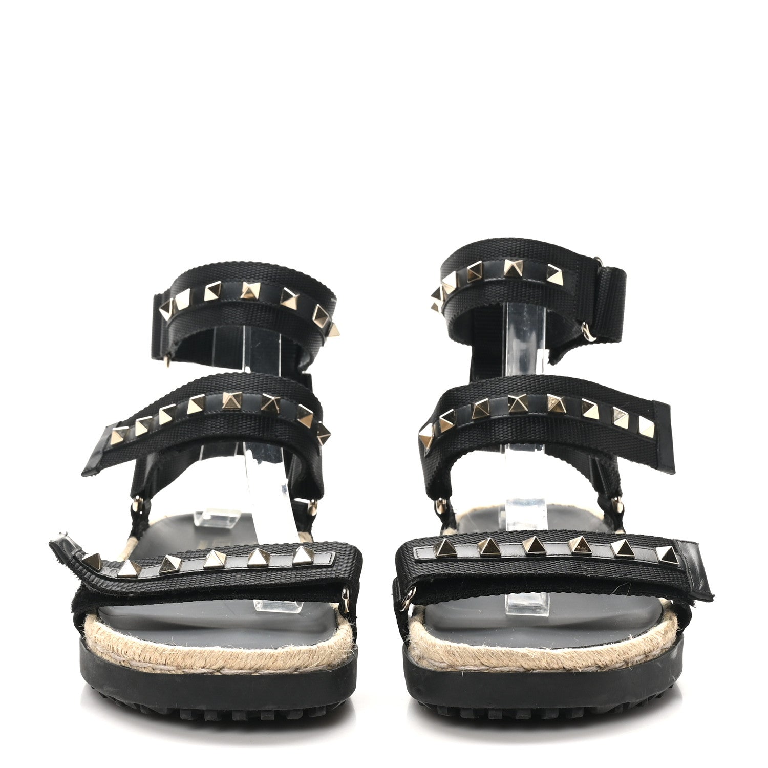 Valentino Garavani Nylon Rockstud Velcro Espadrille Sandals 39 Black 3 of 8