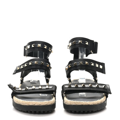 Valentino Garavani Nylon Rockstud Velcro Espadrille Sandals 39 Black 3 of 8